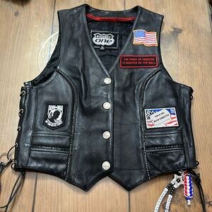 Leather Biker U.S. Navy MIA Side-tie Vest Sz XL